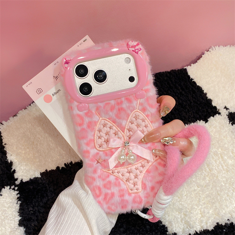 Apple Iphone 16 - Luxe luipaardprint bikini patroon pluche telefoonhoesje